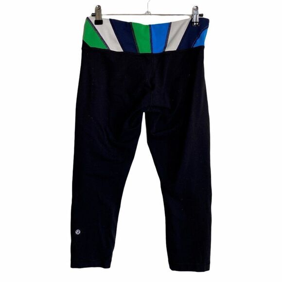 Lululemon Wunder Under Crop Black Green Blue Quilt - Picture 1 of 10